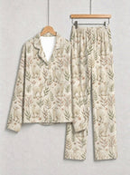 Sweet Little Lambs and Botanical Leaf Vine Print Matching Couple Pajamas
