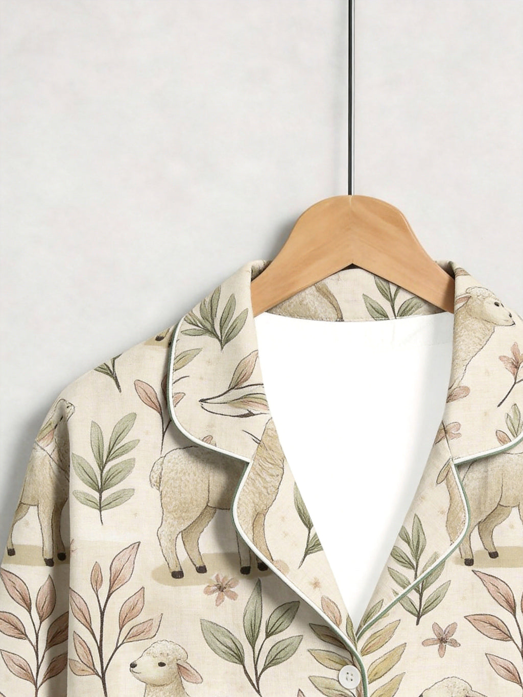Sweet Little Lambs and Botanical Leaf Vine Print Matching Couple Pajamas