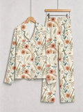 Spring Floral and Wooden Crosses Pattern Print Couple Sleepwear PJs