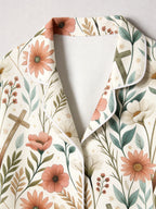 Spring Floral and Wooden Crosses Pattern Print Family Sleepwear PJs