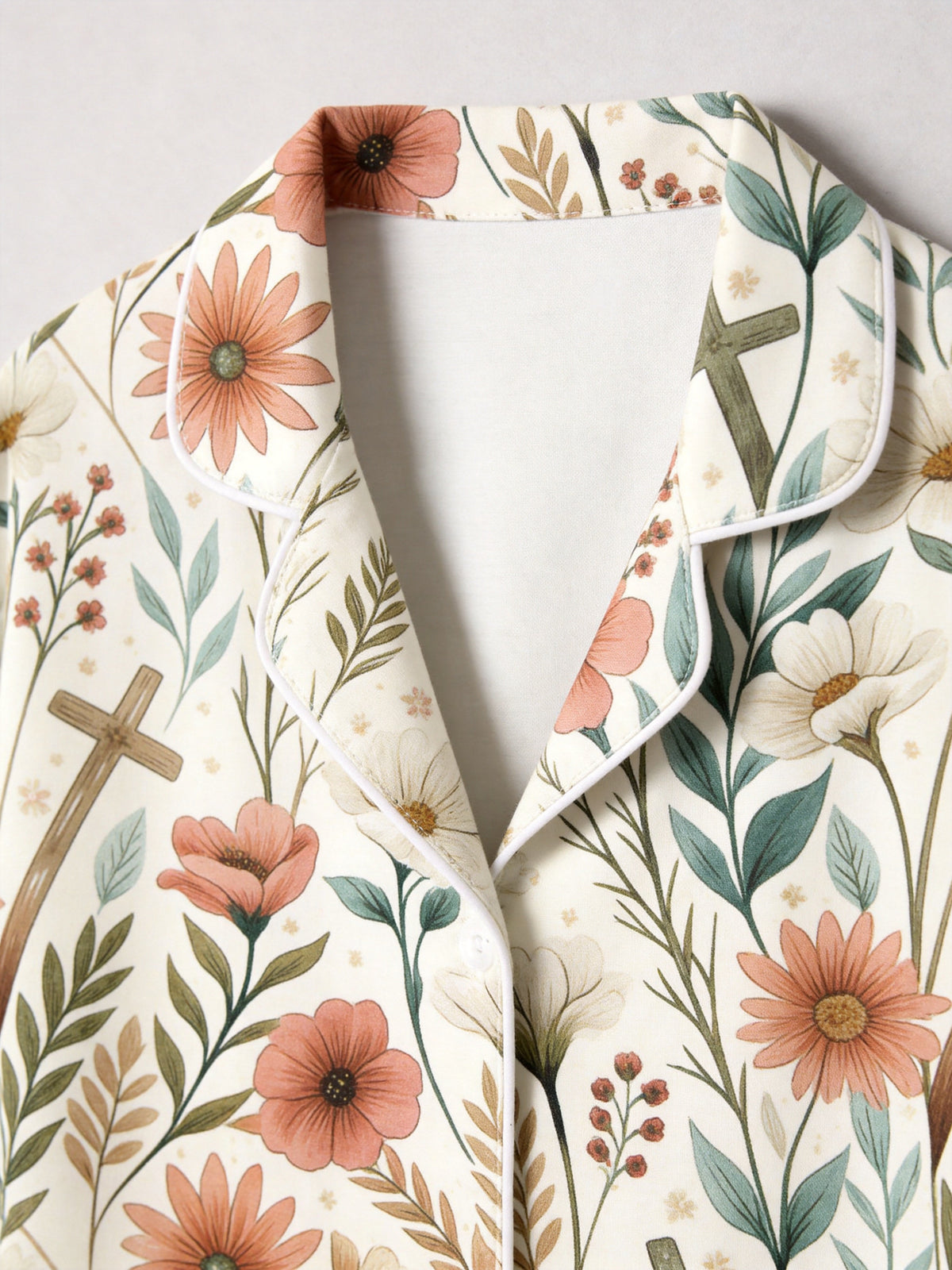 Spring Floral and Wooden Crosses Pattern Print Family Sleepwear PJs