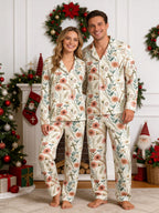 Spring Floral and Wooden Crosses Pattern Print Couple Sleepwear PJs
