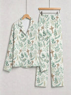Watercolor Greenery Leaves and Wooden Crosses Pattern Print Matching Family Pajamas