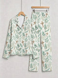 Watercolor Greenery Leaves and Wooden Crosses Pattern Print Matching Couple Pajamas