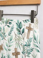 Watercolor Greenery Leaves and Wooden Crosses Pattern Print Matching Couple Pajamas