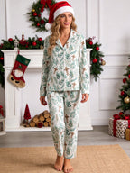 Watercolor Greenery Leaves and Wooden Crosses Pattern Print Matching Family Pajamas