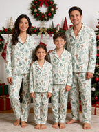 Watercolor Greenery Leaves and Wooden Crosses Pattern Print Matching Couple Pajamas
