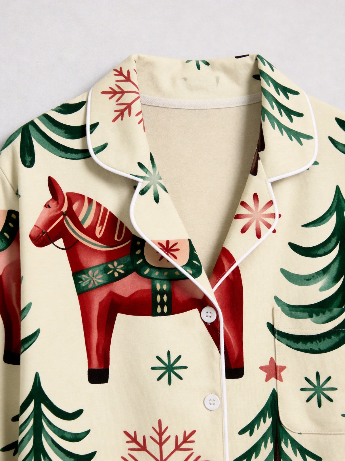 Dala Horse Print Christmas Pajamas Matching Couple Sleepwear Set