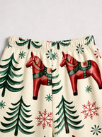 Dala Horse Print Christmas Pajamas Matching Couple Sleepwear Set