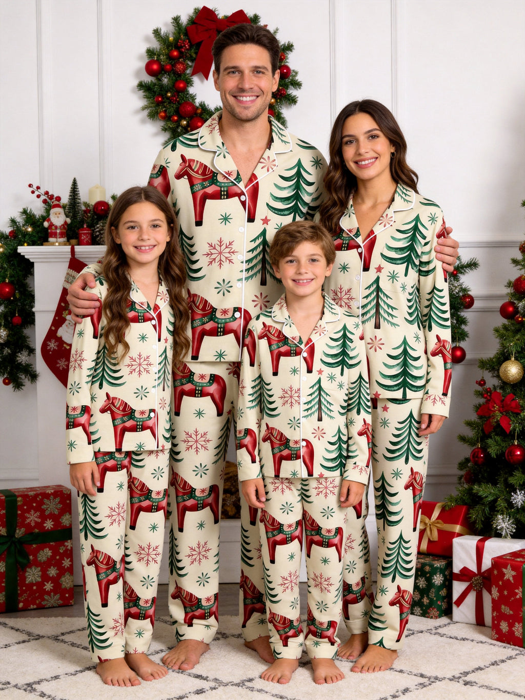 Dala Horse Print Christmas Pajamas Matching Couple Sleepwear Set