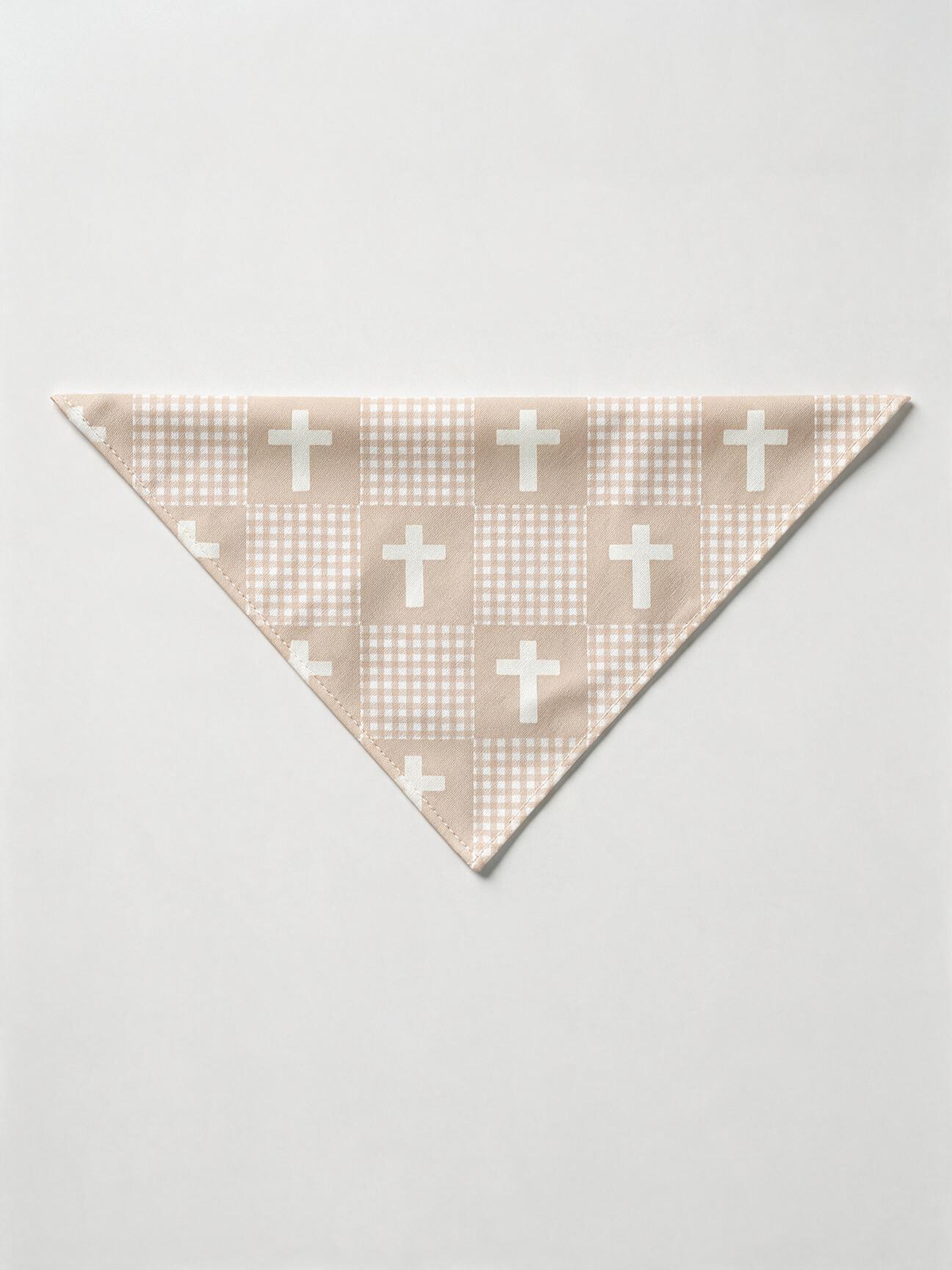 Neutral Beige Gingham Check and White Faith Crosses Print Family Sleepwear PJs