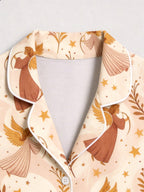 Vintage Pastel Christmas Angels and Starry Night Print Couple Matching Pyjamas
