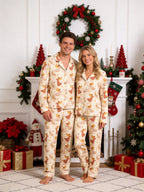 Vintage Pastel Christmas Angels and Starry Night Print Couple Matching Pyjamas