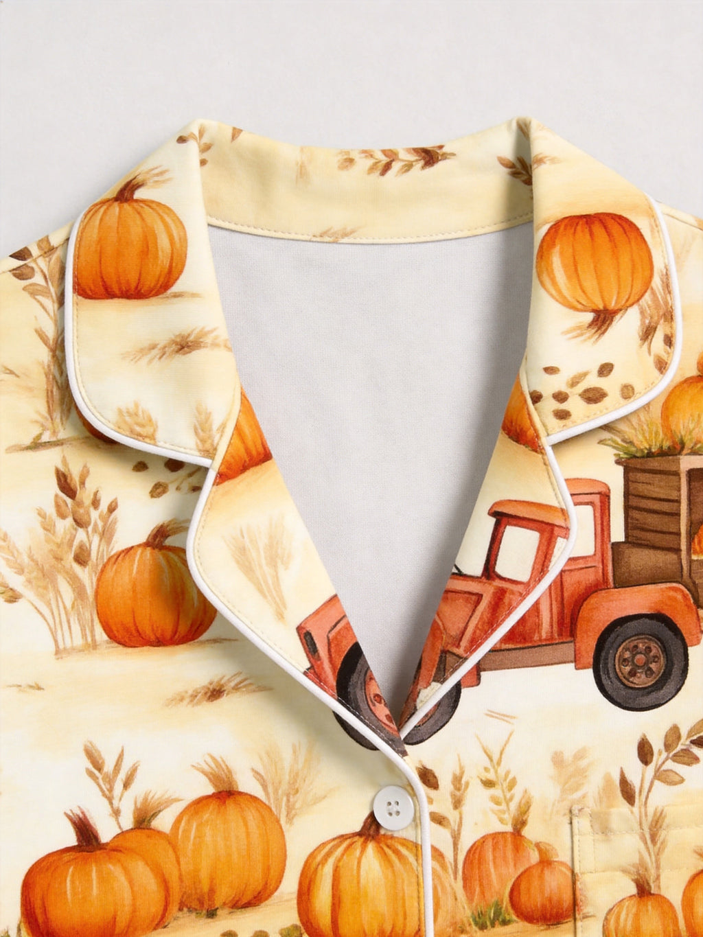 Autumn Pumpkin Harvest and Orange Farm Truck Print Matching Couple Pajamas