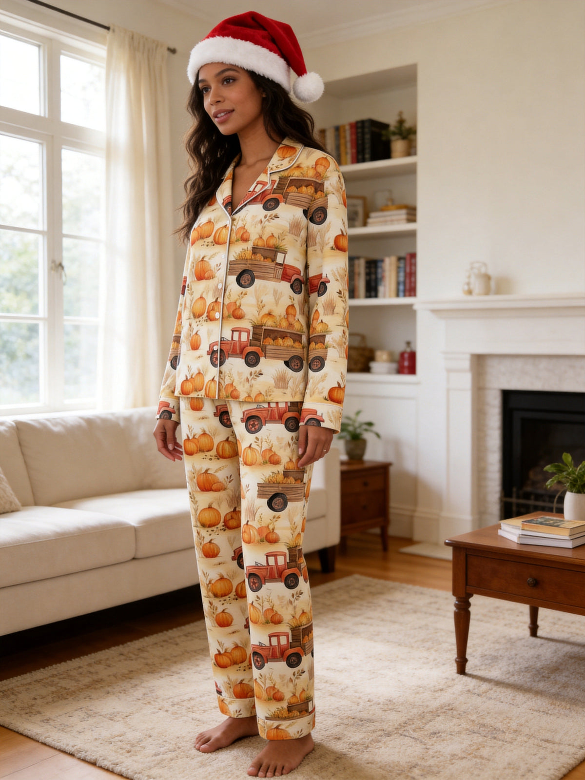 Autumn Pumpkin Harvest and Orange Farm Truck Print Matching Family Pajamas