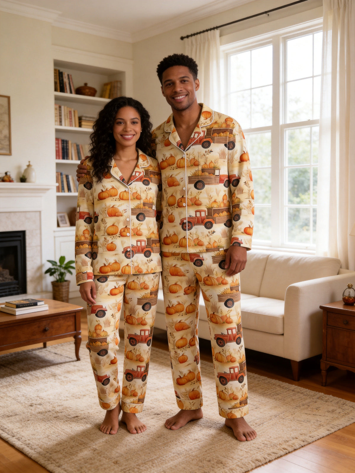 Autumn Pumpkin Harvest and Orange Farm Truck Print Matching Family Pajamas