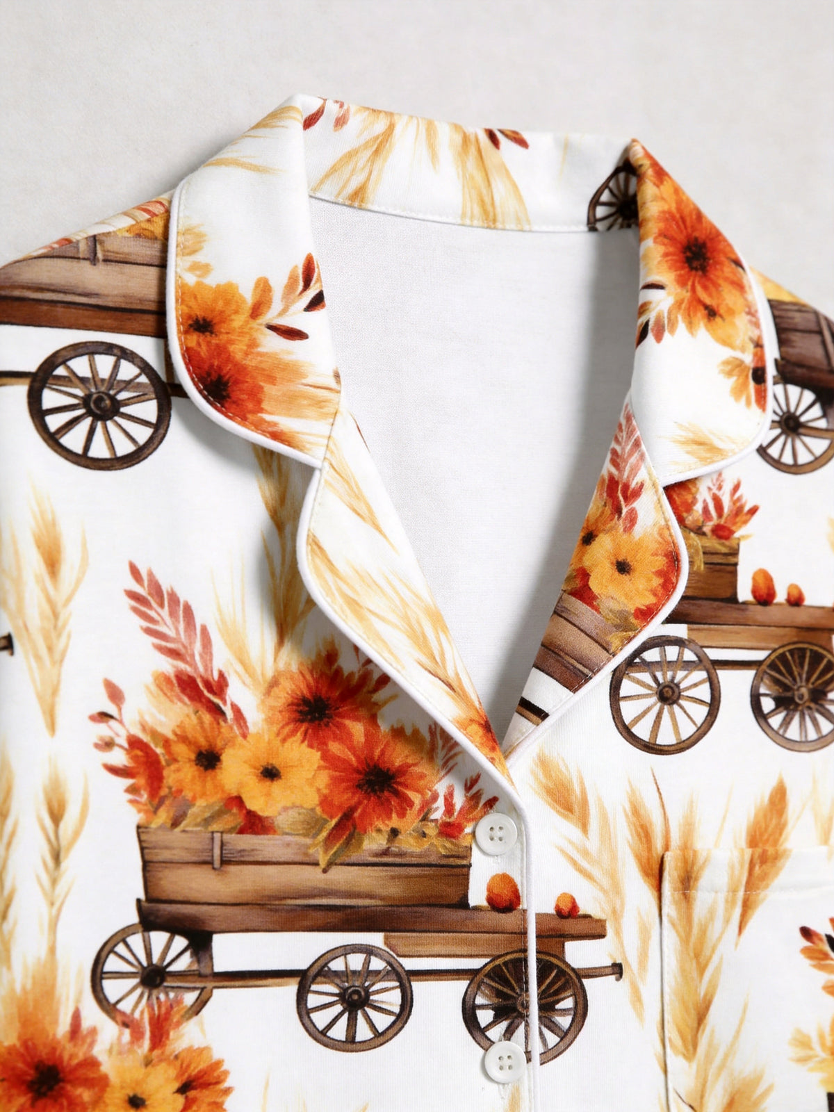 Rustic Fall Sunflower Cart and Wheat Farm Harvest Print Couple Holiday Sleepwear