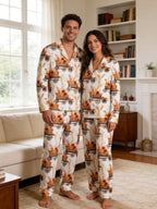 Rustic Fall Sunflower Cart and Wheat Farm Harvest Print Couple Holiday Sleepwear