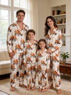 Rustic Fall Sunflower Cart and Wheat Farm Harvest Print Couple Holiday Sleepwear