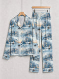 Magical Snowy Winter Night Landscape and Skating Scene Couple Sleepwear PJs