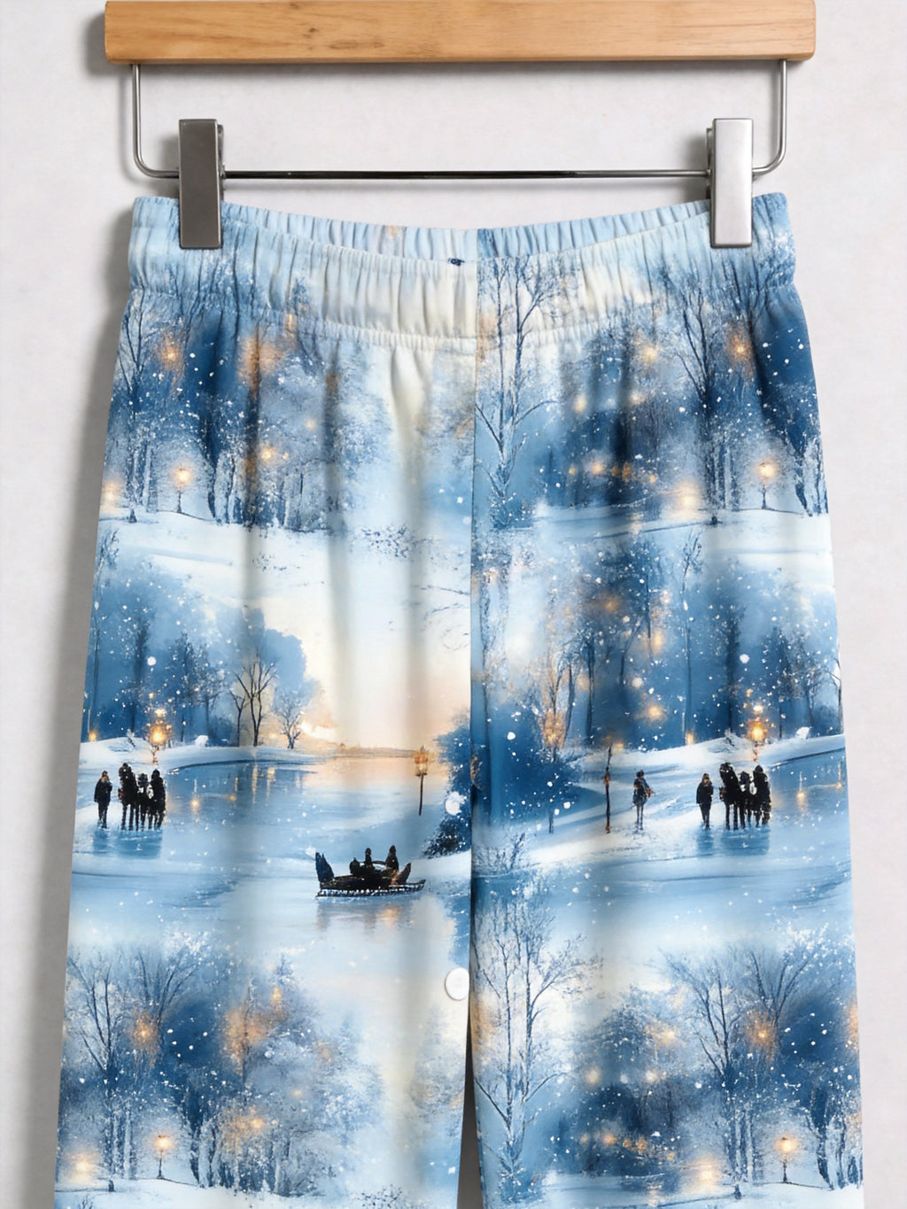 Magical Snowy Winter Night Landscape and Skating Scene Couple Sleepwear PJs