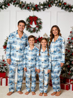 Magical Snowy Winter Night Landscape and Skating Scene Couple Sleepwear PJs