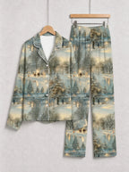 Peaceful Winter Forest Snowfall and Twilight Landscape Couple Matching Pyjamas