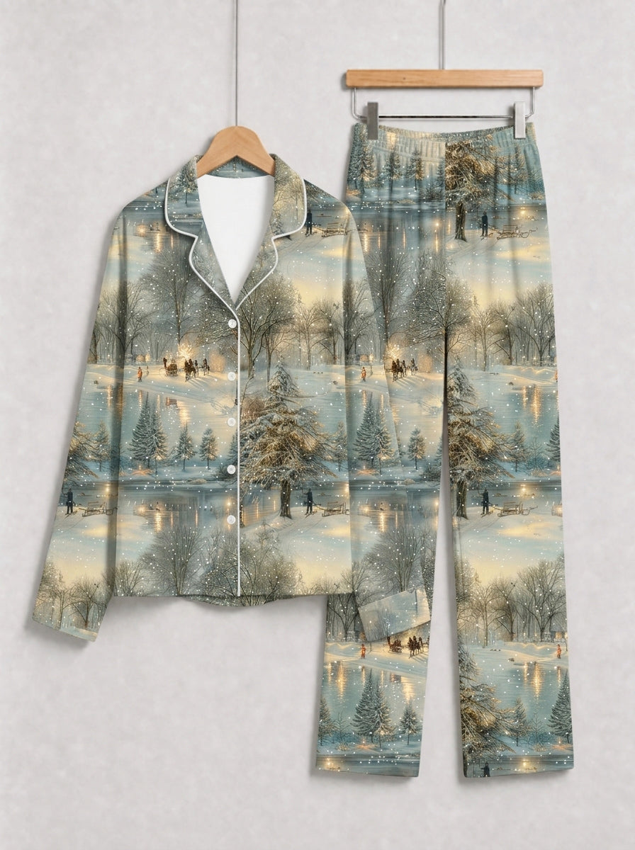 Peaceful Winter Forest Snowfall and Twilight Landscape Family Matching Pyjamas