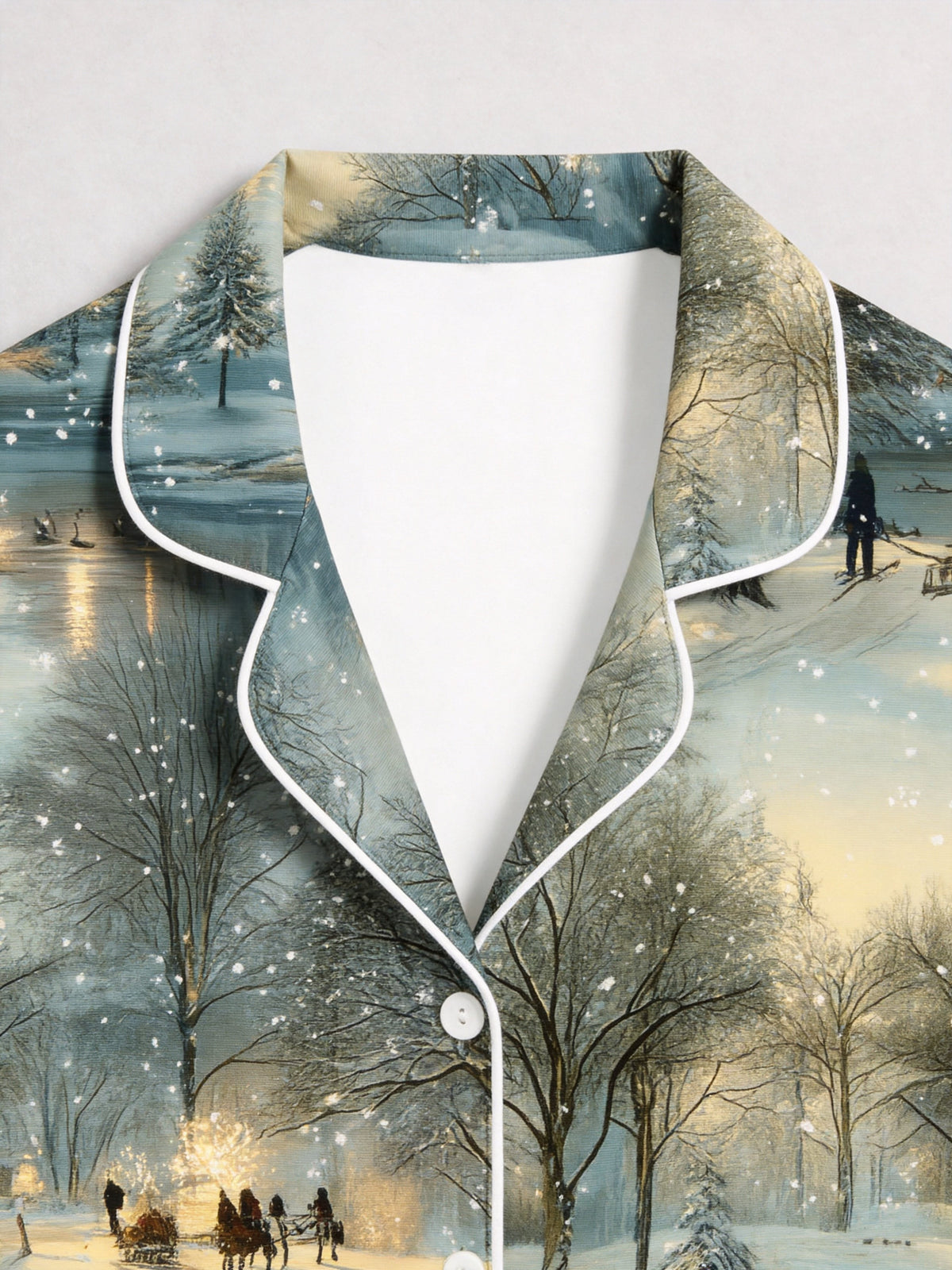 Peaceful Winter Forest Snowfall and Twilight Landscape Couple Matching Pyjamas