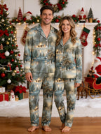 Peaceful Winter Forest Snowfall and Twilight Landscape Couple Matching Pyjamas