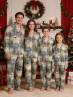 Peaceful Winter Forest Snowfall and Twilight Landscape Couple Matching Pyjamas