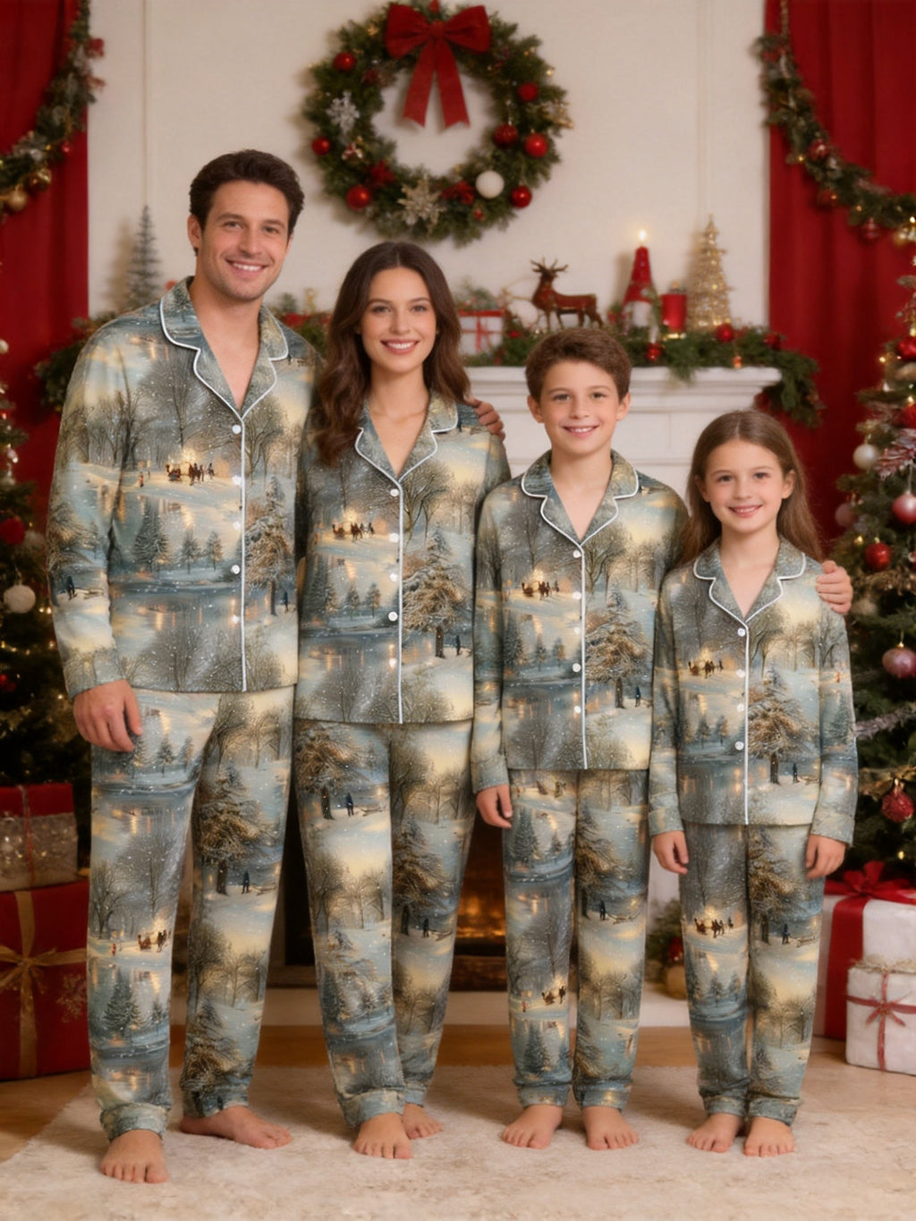 Peaceful Winter Forest Snowfall and Twilight Landscape Family Matching Pyjamas