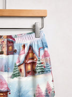 Cozy Winter Snow Village and Gingerbread Houses Print Matching Couple Pajamas Set