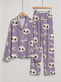 Spooky Season Creepy Skull and Crossbones All-Over Print Soft Long Sleeve Pajamas