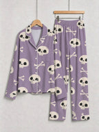 Spooky Season Creepy Skull and Crossbones All-Over Print Soft Long Sleeve Pajamas