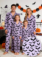 Halloween Gothic Flying Bats and Stars Patterned Two-Piece Sleepwear Lounge Set