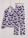 Halloween Gothic Flying Bats and Stars Patterned Two-Piece Sleepwear Lounge Set