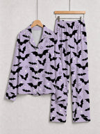 Halloween Gothic Flying Bats and Stars Patterned Two-Piece Sleepwear Lounge Set