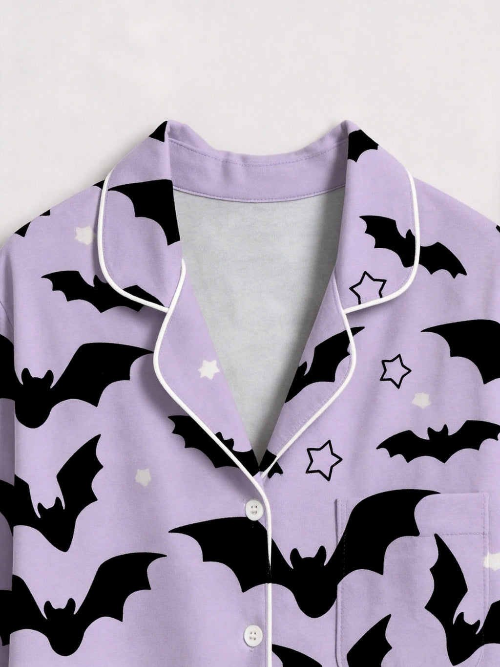 Halloween Gothic Flying Bats and Stars Patterned Two-Piece Sleepwear Lounge Set