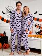 Halloween Gothic Flying Bats and Stars Patterned Two-Piece Sleepwear Lounge Set