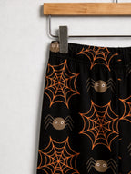 Halloween Spooky Spider Web and Spider Print Black Button-Front Pajama Set