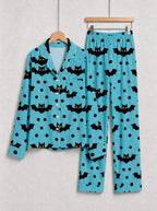 Blue Halloween Polka Dot and Flying Vampire Bat Graphic Lounge Sleepwear Set