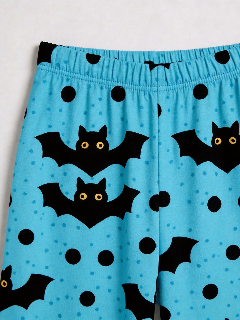 Blue Halloween Polka Dot and Flying Vampire Bat Graphic Lounge Sleepwear Set