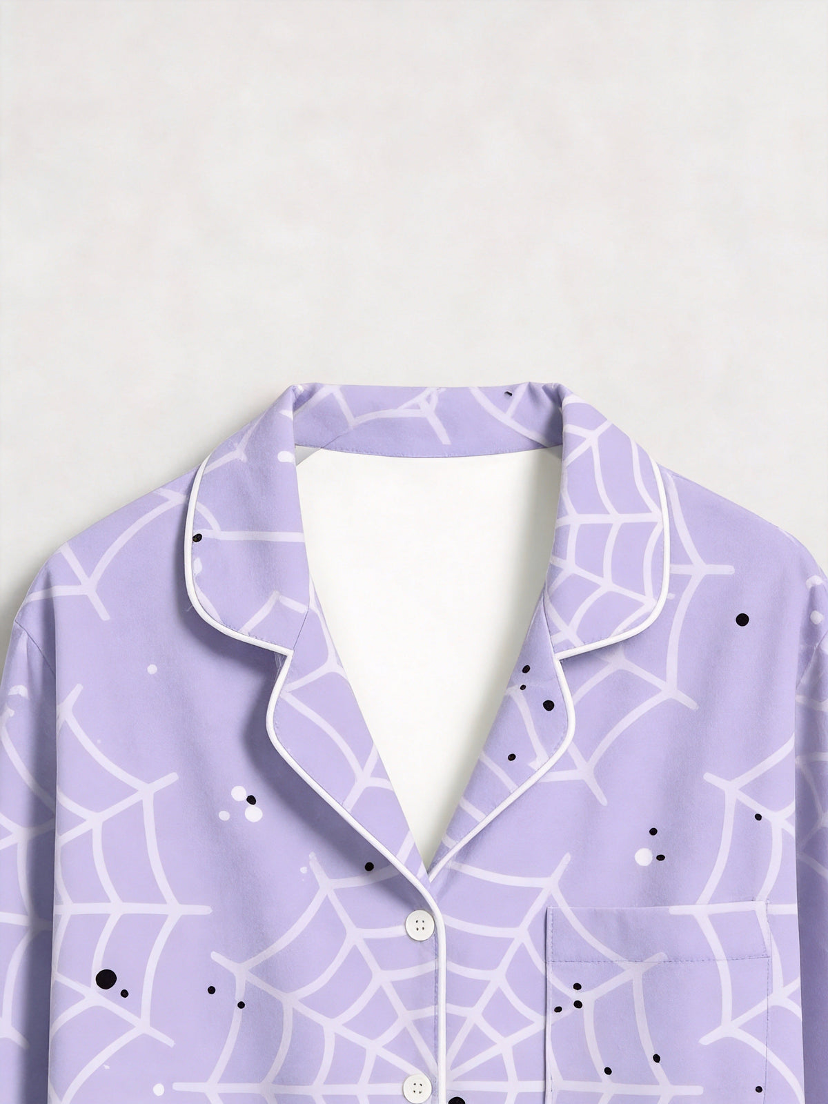 Purple Halloween Minimalist Spiderweb Print Long Sleeve Button-Down Pajamas