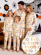 Funny Halloween BOO Typography Letter Print Casual Soft Notch Collar Sleep Set