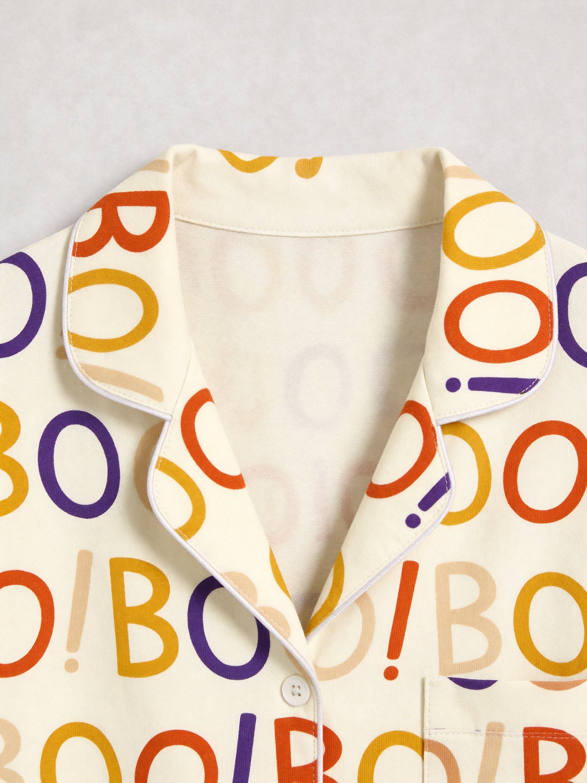 Funny Halloween BOO Typography Letter Print Casual Soft Notch Collar Sleep Set