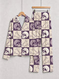 Halloween Aesthetic Checkerboard Skull and Bones Print Matching Sleepwear Pajamas