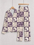 Halloween Aesthetic Checkerboard Skull and Bones Print Matching Sleepwear Pajamas