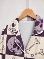 Halloween Aesthetic Checkerboard Skull and Bones Print Matching Sleepwear Pajamas