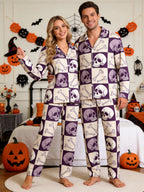 Halloween Aesthetic Checkerboard Skull and Bones Print Matching Sleepwear Pajamas